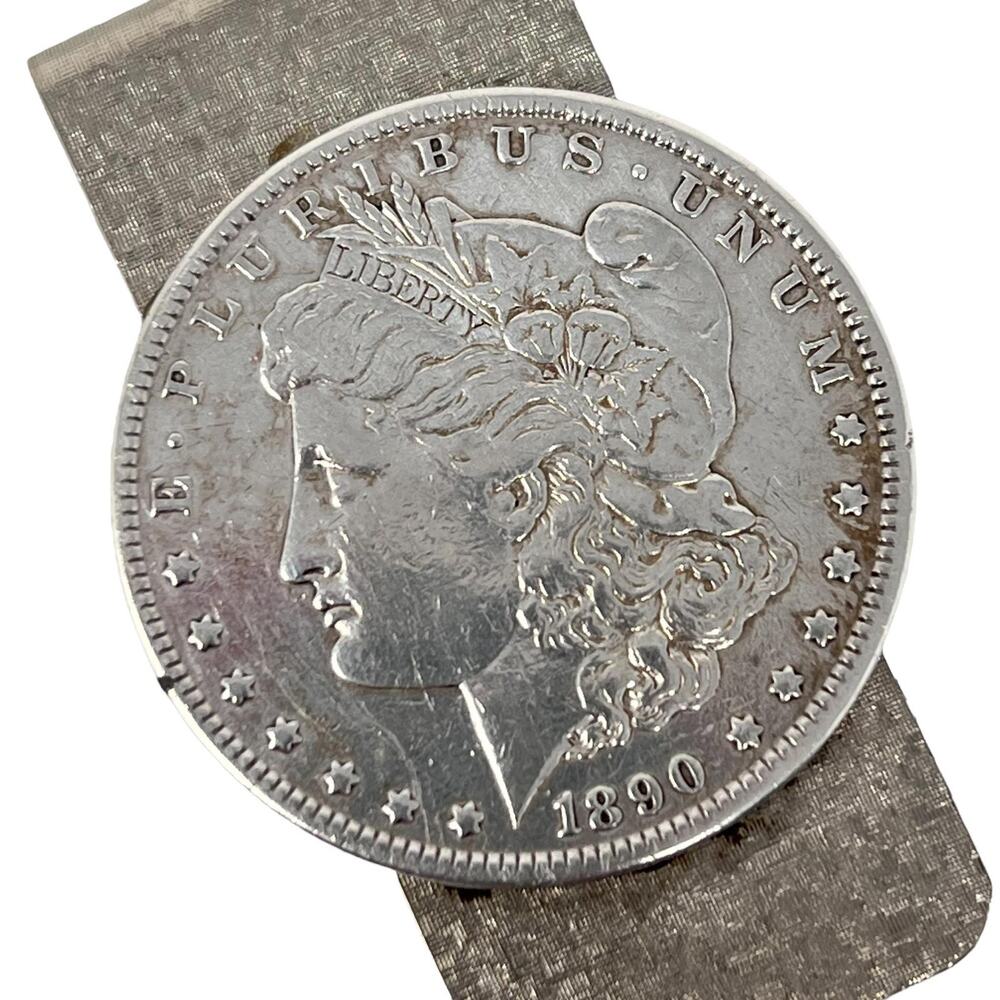 Vintage 1890 Liberty Dollar Coin Money Clip Silver Tone E Pluribus Unum Western